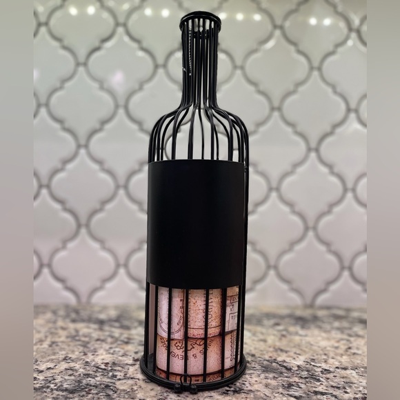 Other - Black Metal Wine Cork Holder Bottle w/ Chalk Label Bar Cart Decor